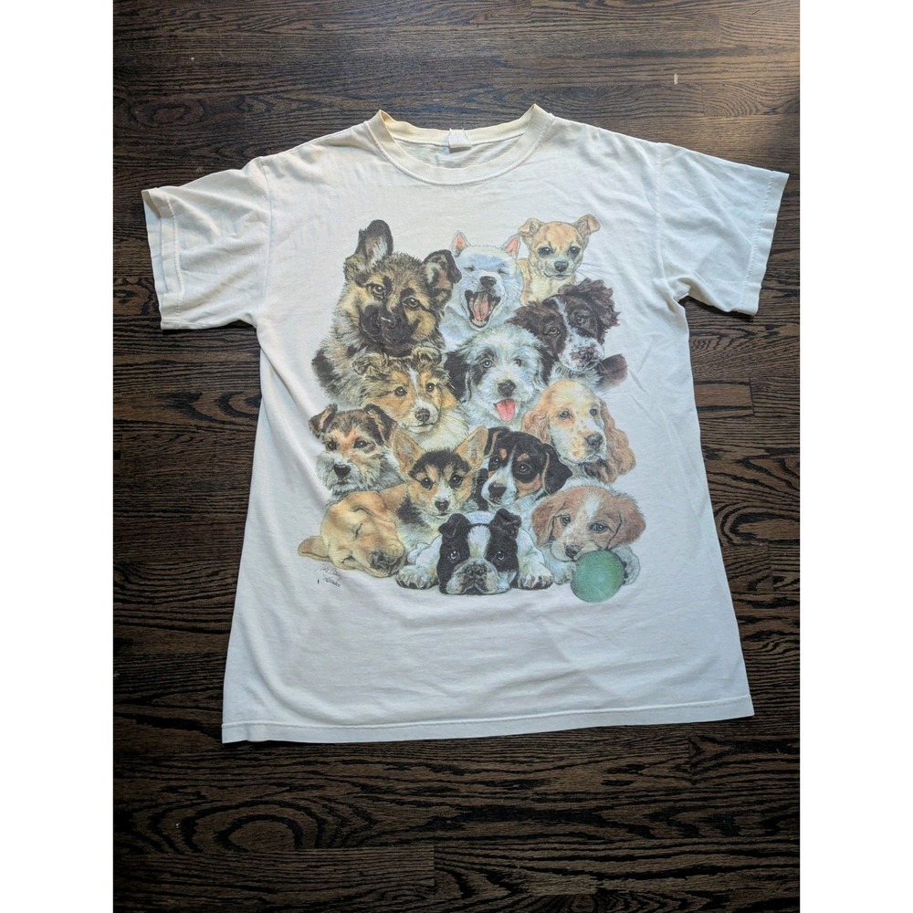 Vintage 1990s Katz Brand Puppies Dog Graphic Dallco Size L-XL T SHIRT TOP grunge